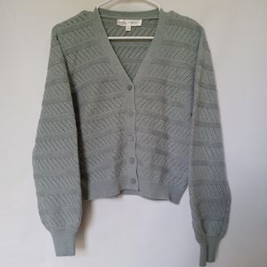 Chelsea Theodore Womens  Textured Cardigan Sweater S/P Sage Green